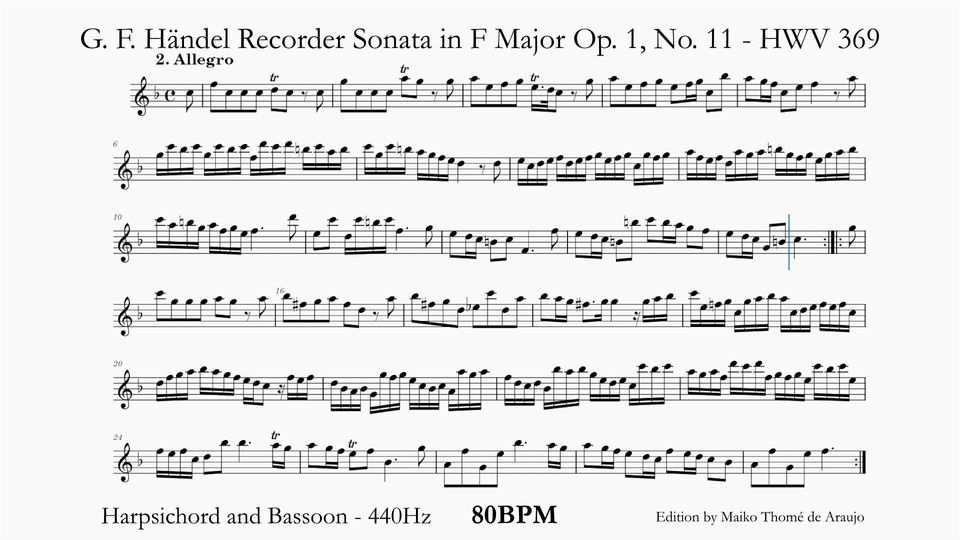 2 ALLEGRO - CFa 440Hz 80Bpm - Recorder Sonata in F major, HWV 369